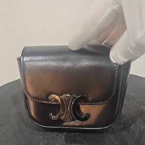 Celine Black Leather Triomphe Mini Crossbody Wallet